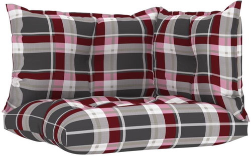 Podušky na pohovku z palet 3 ks červené károvaný vzor textil - Polstr - Main image