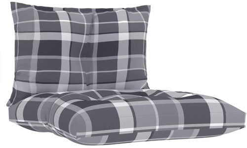 Podušky na pohovku z palet 2 ks šedé károvaný vzor textil - Polstr - Main image