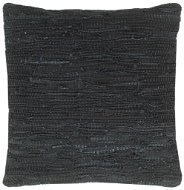 Polštář chindi černý 60 x 60 cm kůže a bavlna - Vankúš