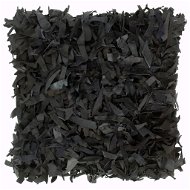 Polštář střapatý černý 60 x 60 cm kůže a bavlna - Polštář
