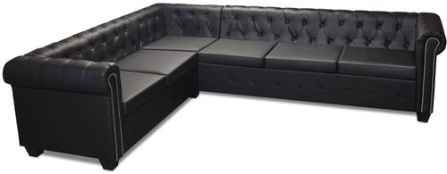 Chesterfield rohová pohovka 6místná umělá kůže černá - Pohovka - Main image