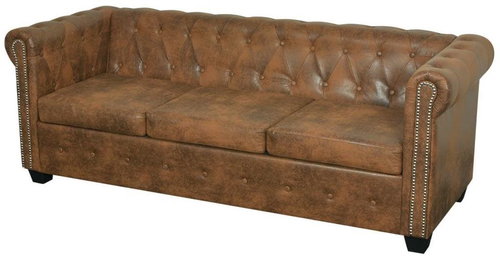Chesterfield trojmístná pohovka umělá kůže hnědá - Pohovka - Main image