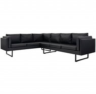 Rohová pohovka umělá kůže černá - Pohovka