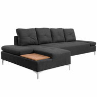 Rohová sedačka s dřevěným tácem, textil, tmavošedá, XXL, 300 cm - Pohovka