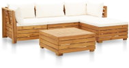 5-piece Garden Sofa and Pillows, Acacia, Creamy White - Garden Furniture
