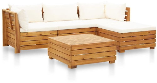 5-piece Garden Sofa and Pillows, Acacia, Creamy White - Garden Furniture - Main image