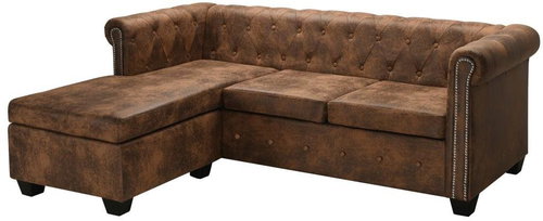 Rohová pohovka Chesterfield z umělé semišové kůže hnědá - Pohovka - Main image