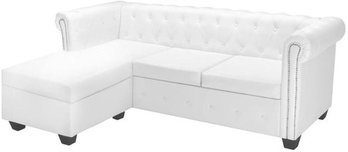 Rohová pohovka Chesterfield z umělé kůže bílá - Pohovka - Main image