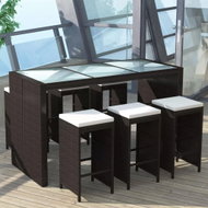 7-piece Garden Bar Set with Brown Cushions, Polyrattan - Garden Furniture