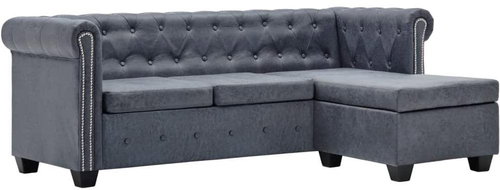 Rohová pohovka Chesterfield z umělé semišové kůže šedá - Pohovka - Main image