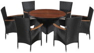 7-piece Garden Dining Set Polyratan and Acacia Wood, Black - Garden Furniture