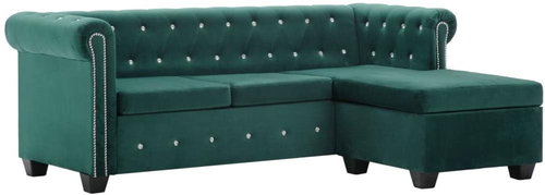 Rohová pohovka Chesterfield samet 199 × 142 × 72 cm zelená - Pohovka - Main image