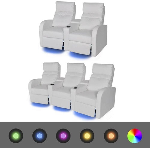 2 ks LED polohovací křesla dvojsedačkové + trojsedačkové umělá kůže bílá - Křeslo - Main image