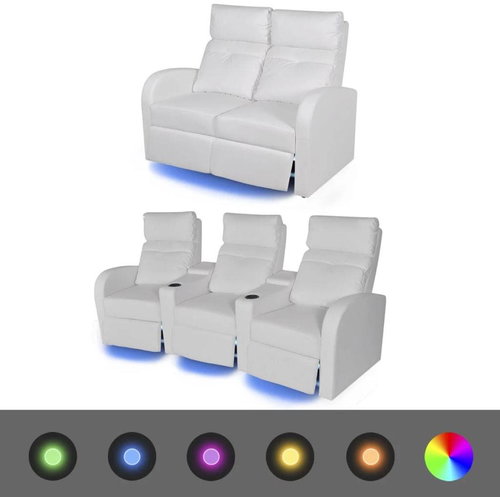 2 ks LED polohovací křesla 2místné + 3místné umělá kůže bílá - Křeslo - Main image