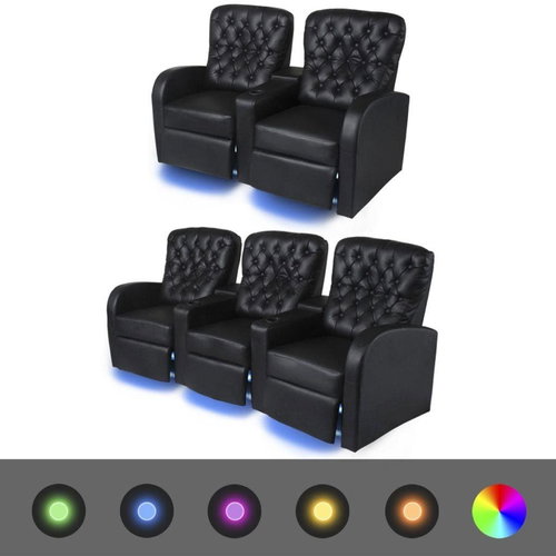 2 ks LED polohovací křesla 2sedačkové +3sedačkové koženka černá - Křeslo - Main image
