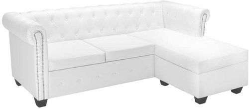 Rohová pohovka Chesterfield z umělé kůže bílá - Pohovka - Main image
