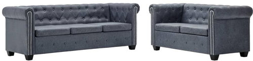 Sedací souprava Chesterfield z umělé semišové kůže šedá - Sedací souprava - Main image