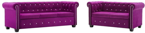 Sedací souprava Chesterfield 2 kusy sametové čalounění fialová - Sedací souprava - Main image