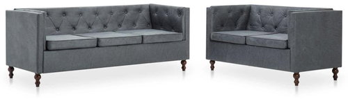 Sedací souprava Chesterfield 2 kusy s textilním čalouněním šedá - Sedací souprava - Main image