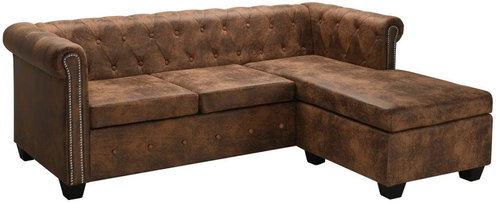 Rohová pohovka Chesterfield z umělé semišové kůže hnědá - Sedací souprava - Main image