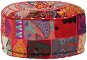 Seating pouf patchwork round cotton handmade 40x20cm red - Pillow Seat