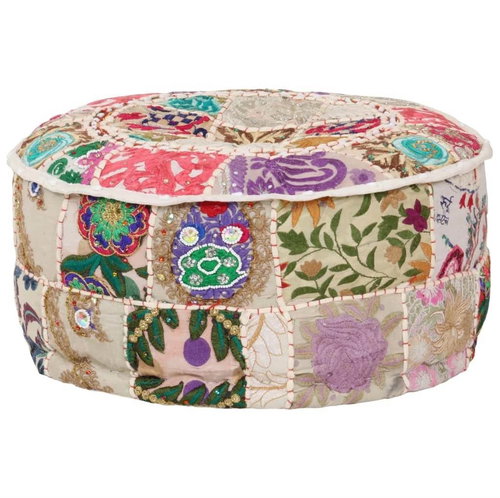 Sedací puf patchwork kulatý bavlna ruční výroba 40x20 cm béžový - Sedací polštář - Main image