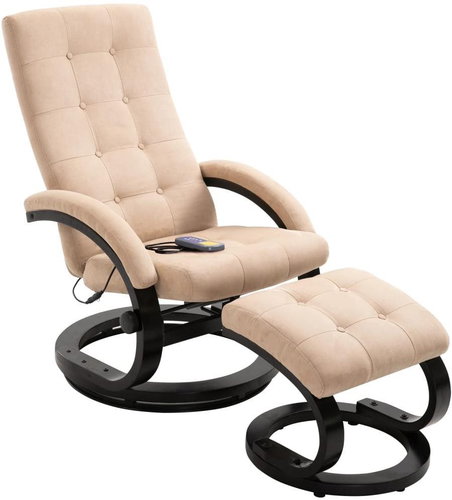 Masážní polohovací křeslo s podnožkou krémové semišová látka - Massage Chair - Main image