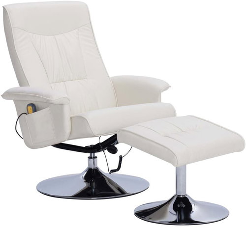 Masážní polohovací křeslo s podnožkou krémové umělá kůže - Massage Chair - Main image