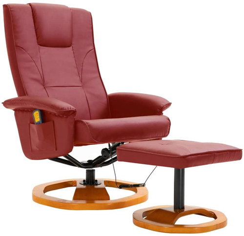 Masážní křeslo s podnožkou vínové umělá kůže - Massage Chair - Main image