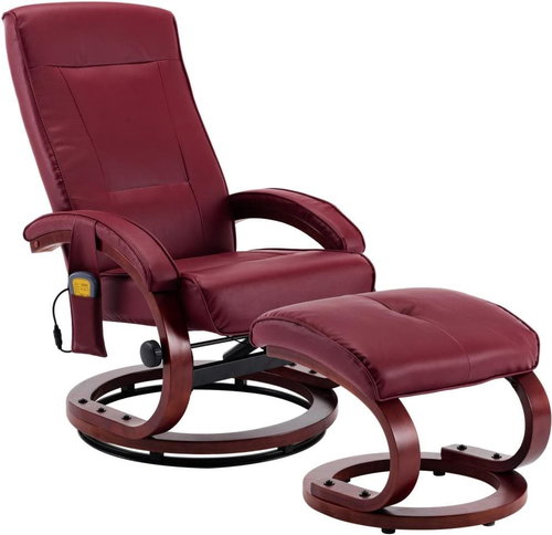Masážní polohovací křeslo s podnožkou vínové umělá kůže - Massage Chair - Main image