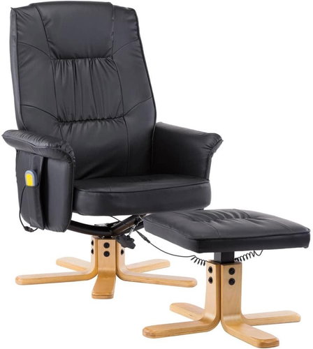 Masážní polohovací křeslo s podnožkou černé umělá kůže - Massage Chair - Main image
