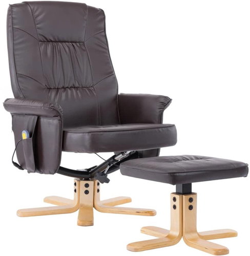 Masážní polohovací křeslo s podnožkou hnědé umělá kůže - Massage Chair - Main image