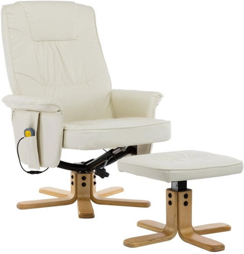Masážní polohovací křeslo s podnožkou krémové umělá kůže - Massage Chair - Main image