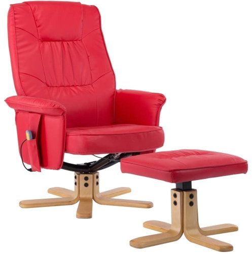Masážní polohovací křeslo s podnožkou červené umělá kůže - Massage Chair - Main image