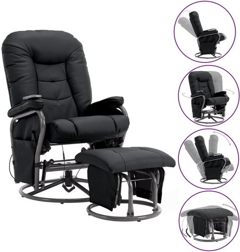 Masážní polohovací křeslo s podnožkou černé umělá kůže - Massage Chair - Main image