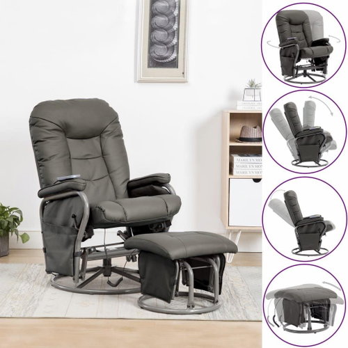 Masážní polohovací křeslo s podnožkou šedé umělá kůže - Massage Chair - Main image