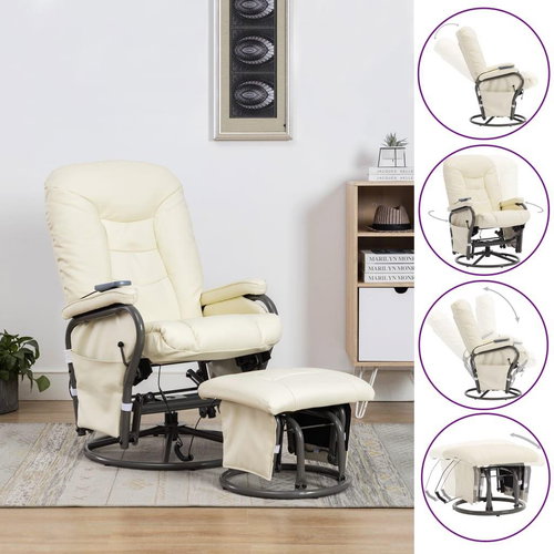 Masážní polohovací křeslo s podnožkou krémové umělá kůže - Massage Chair - Main image