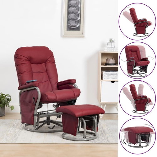 Masážní polohovací křeslo s podnožkou vínové umělá kůže - Massage Chair - Main image