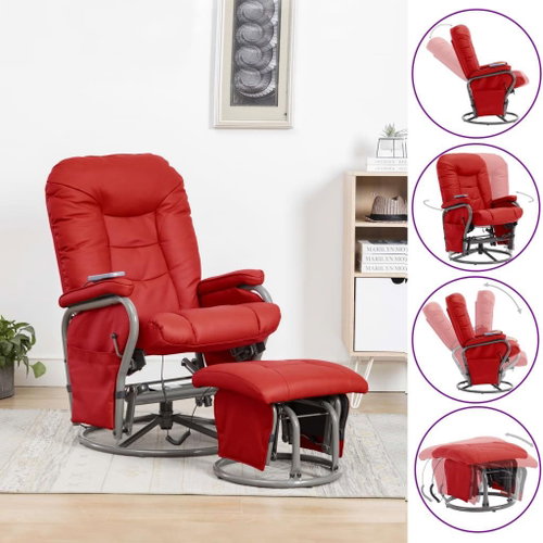 Masážní polohovací křeslo s podnožkou červené umělá kůže - Massage Chair - Main image