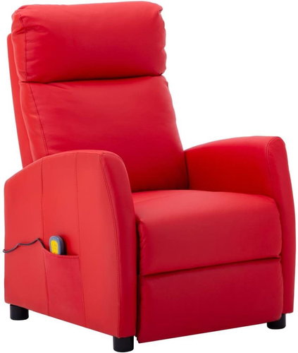 Masážní polohovací křeslo červené umělá kůže - Massage Chair - Main image