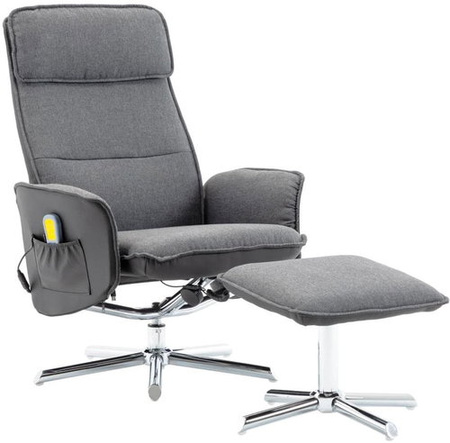 Masážní polohovací křeslo a podnožka světle šedé a černé textil - Massage Chair - Main image