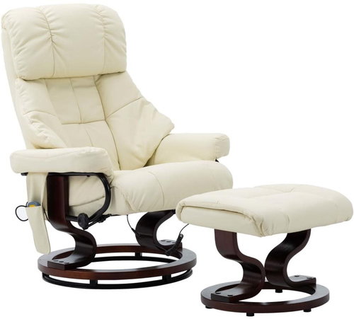 Masážní polohovací křeslo krémové umělá kůže a ohýbané dřevo - Massage Chair - Main image