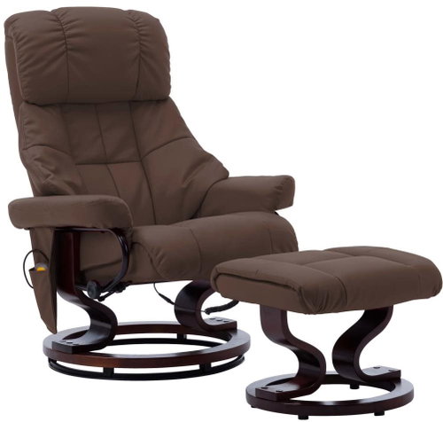Masážní polohovací křeslo hnědé umělá kůže a ohýbané dřevo - Massage Chair - Main image