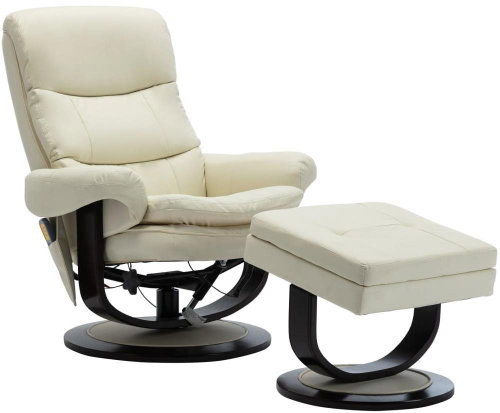 Masážní polohovací křeslo krémové umělá kůže a ohýbané dřevo - Massage Chair - Main image