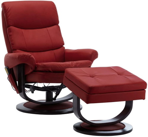 Masážní polohovací křeslo vínové umělá kůže a ohýbané dřevo - Massage Chair - Main image