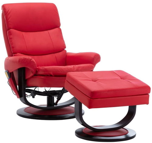 Masážní polohovací křeslo červené umělá kůže a ohýbané dřevo - Massage Chair - Main image