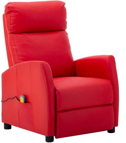 Elektrické masážní polohovací křeslo červené umělá kůže - Massage Chair - Main image