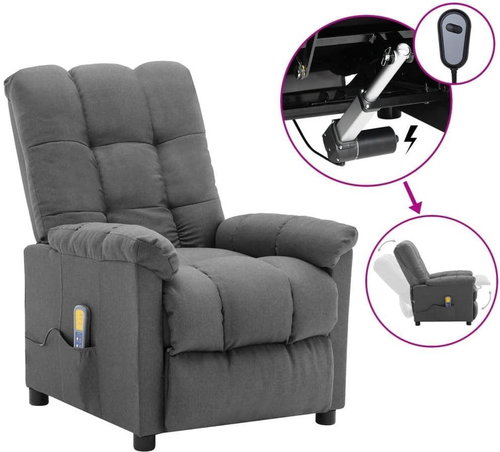 Elektrické masážní polohovací křeslo světle šedé textil - Massage Chair - Main image