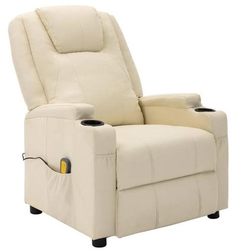 Elektrické masážní polohovací křeslo krémově bílé umělá kůže - Massage Chair - Main image