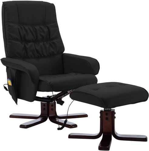 Masážní polohovací křeslo s podnožkou černé umělá kůže - Massage Chair - Main image